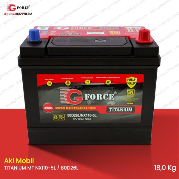 G Force Aki Mobil Titanium MF NX110-5L/80D26L 80AH 12V