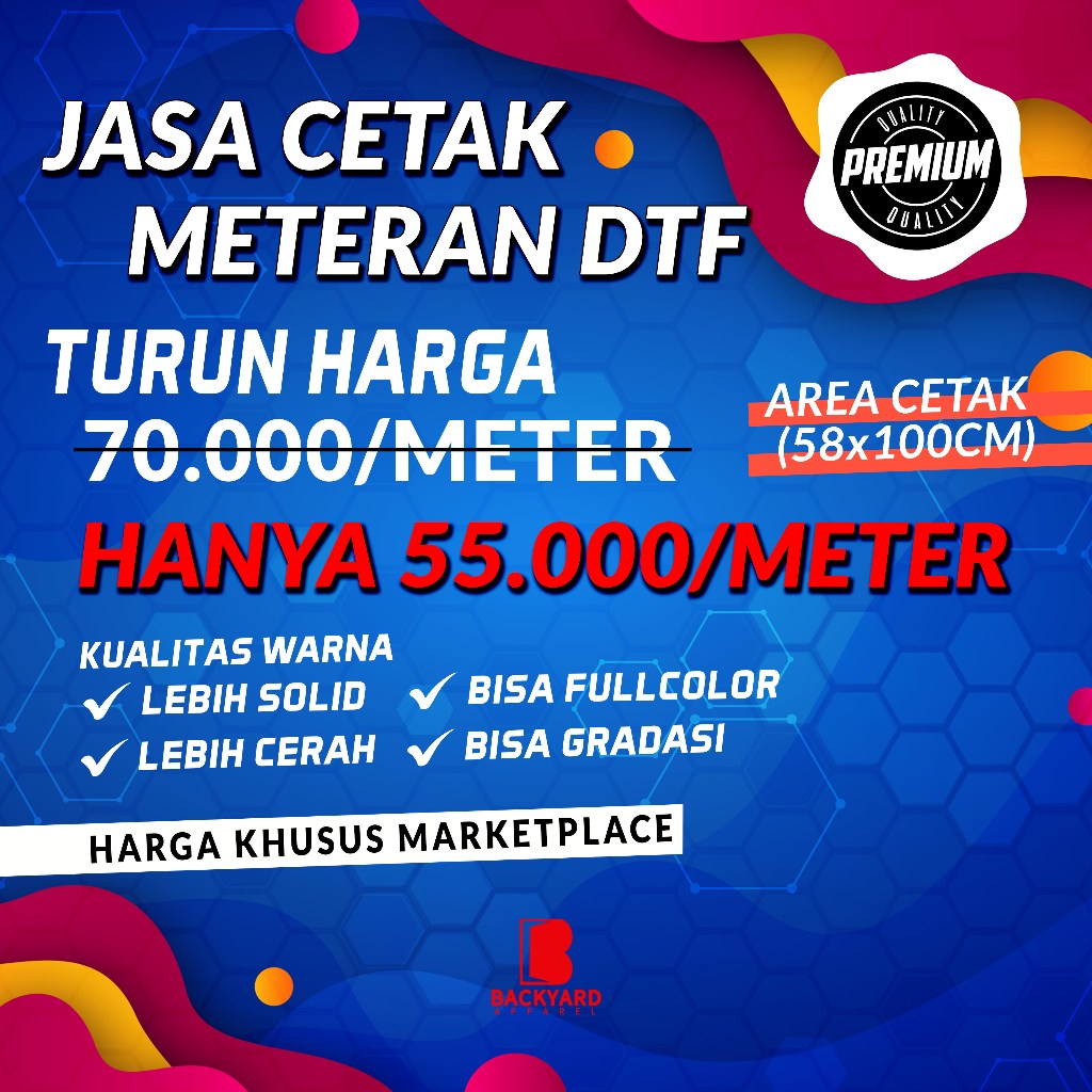 Sablon DTF Meteran Jasa cetak dtf Lebar 58cm