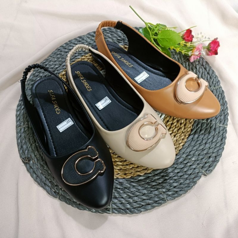 Sepatu Flatshoes Wanita tali karet belakang