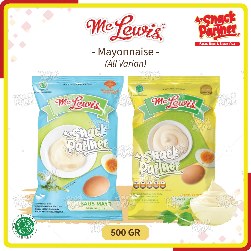 

MC LEWIS Mayonnaise 500 GR - Saos Saus Mayonaise Mayones - Original Sweet Manis Hot Spicy Thousand Island - Risoles Risol Telor Telur Mayo Egg Salad Sandwich