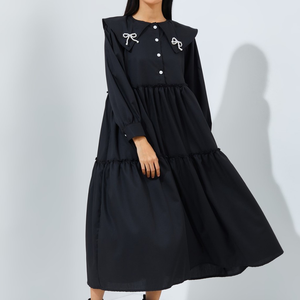 PUKKA Ribbon Beads Collar Dress (Dress Beads Mutiara)