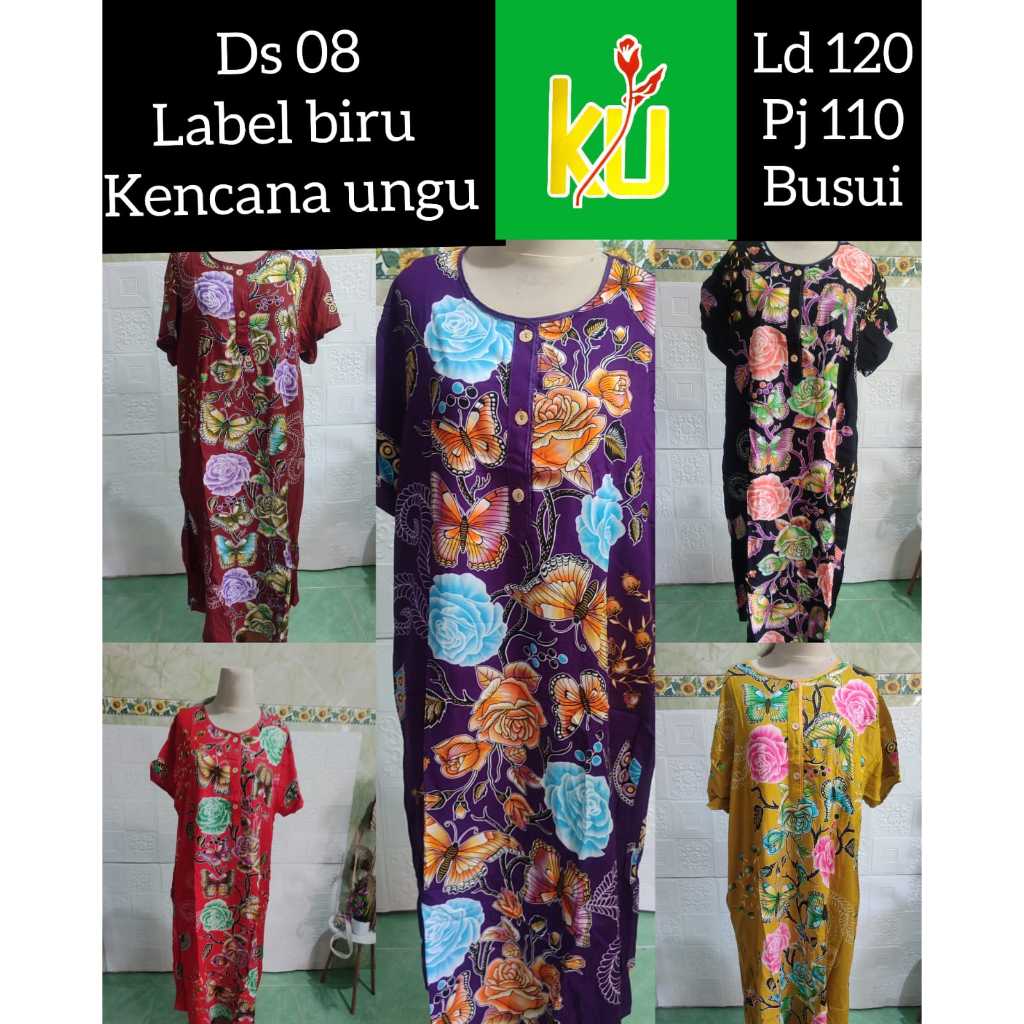 Longdress Batik Kencana Ungu Asli Daster Kencana Ungu Original / Label Biru Hijau Hitam / Daster LD19,47,20 / KUB JUMBO