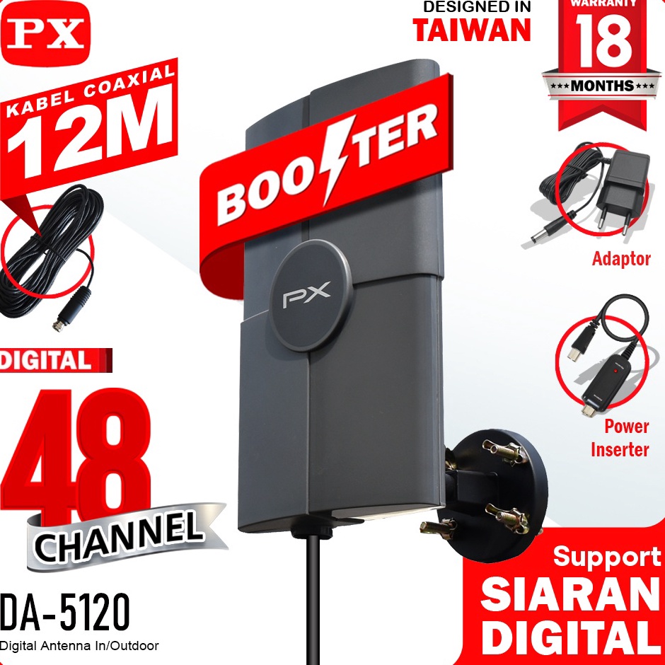KODE O1X Antena TV PX DA512  Antena TV PX DA52 Indoor  Outdoor  Antena Digital Analog  Kabel 12 Mete