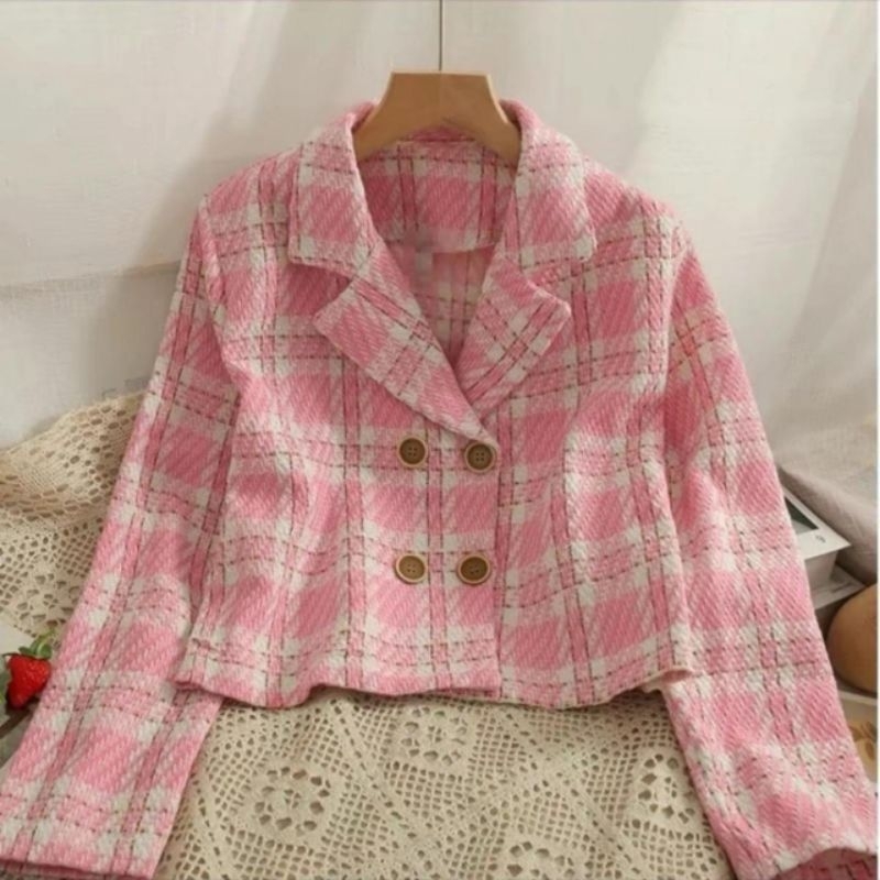 Cardigan Wanita Tweed Premium Import Button 22156 Blazer Tweed Good Quality