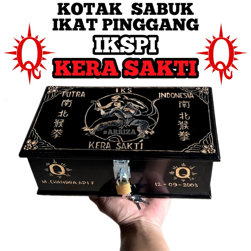 Kotak Sabuk Mori IKSPI KERA SAKTI Kayu Jati Motif Ukir (FREE UKIR NAMA) / Tempat Penyimpanan Sabuk K