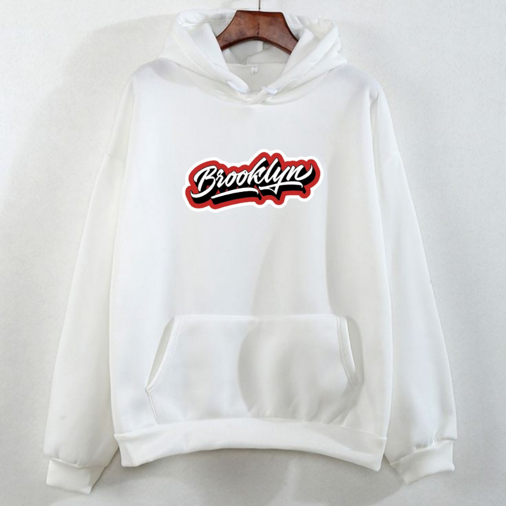 Sweater hoodie pria unisex hodie lengan panjang sweatshirt dewasa bahan fleece model tulisan brookly