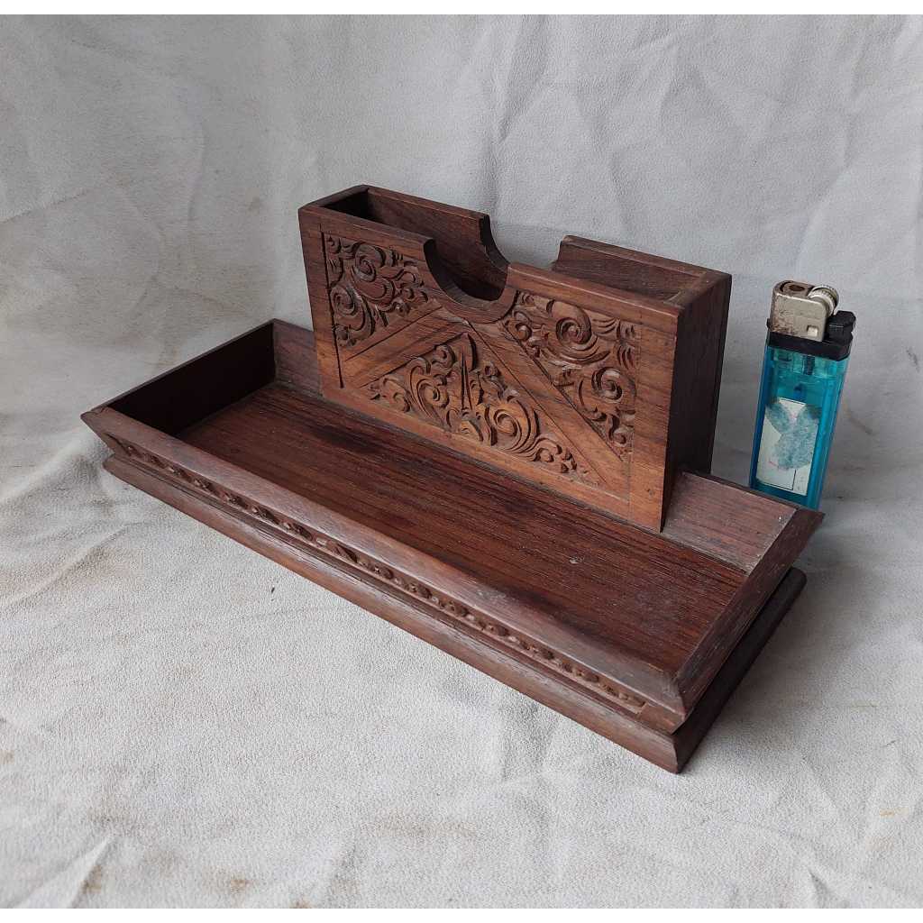 tempat pena meja kantor tempat stationery kayu ukir halus