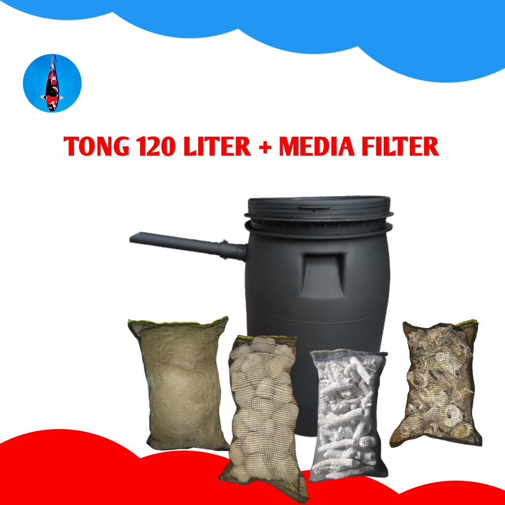 Tong filter kolam ikan koi tong 120 liter media filter koi