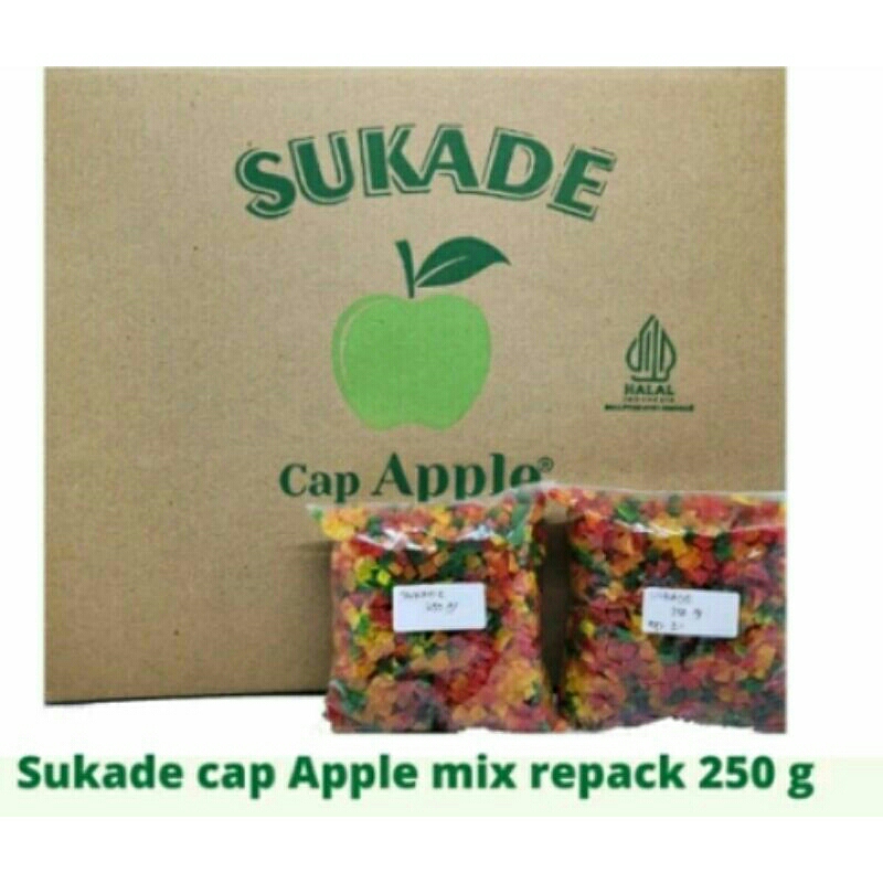 

BUAH KERING SUKADE CAP APPLE/TOPPING KUE REPACK 100G/250G