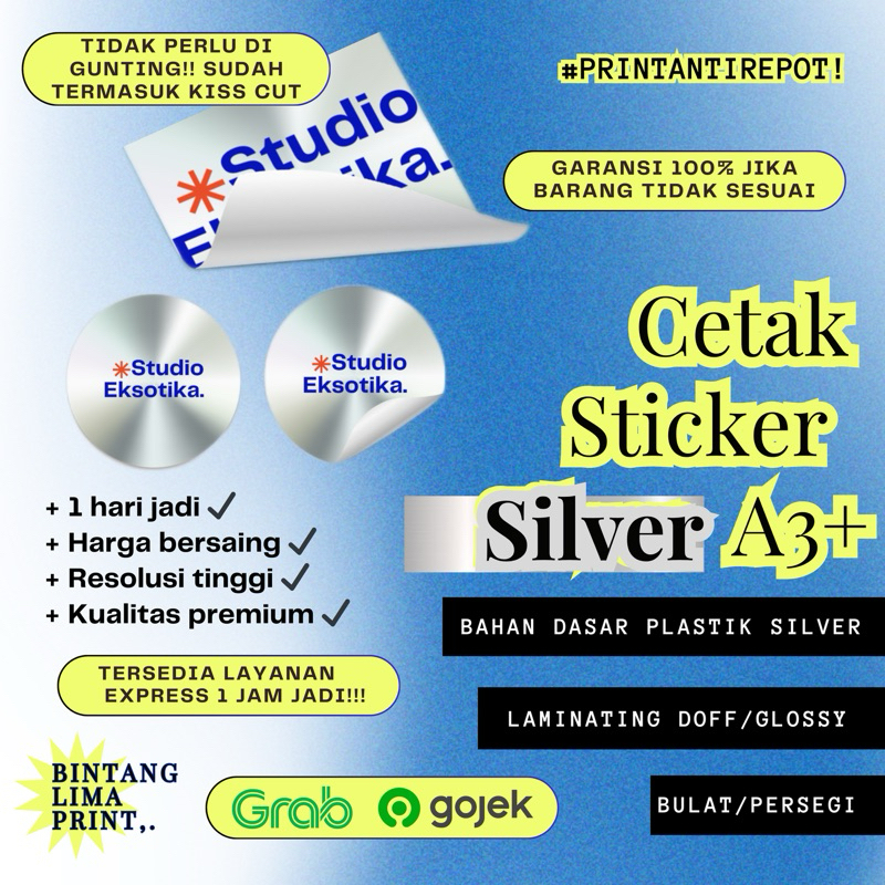 

[PRINT CEPAT] Sticker SILVER A3 Tahan Air | Termasuk Kiss Cut | Custom Design | Bisa Laminating | Custom Size