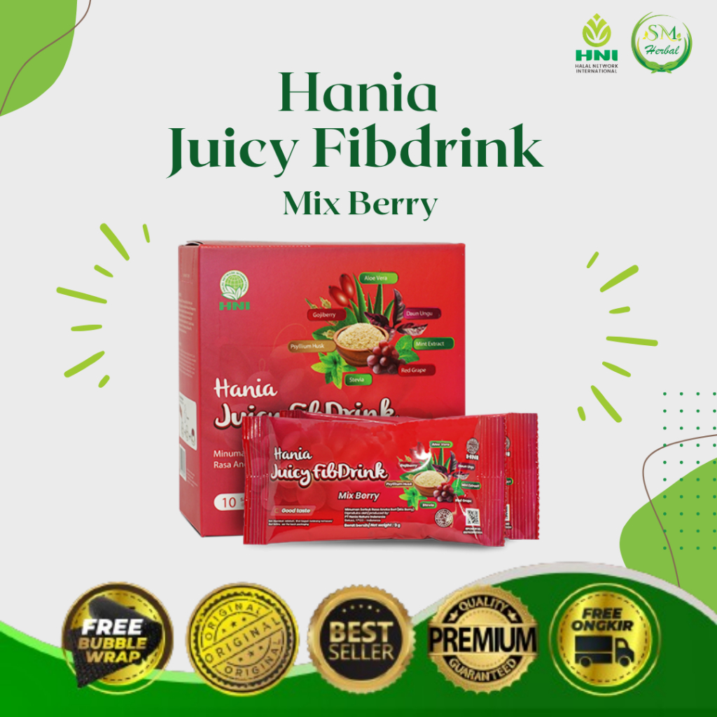 

HANIA JUICY FIBDRINK MIX BERRY MINUMAN SERBUK RASA ANEKA BUAH HNI HPAI