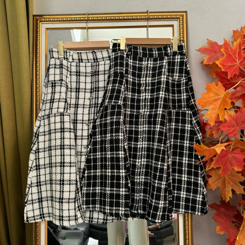 Uniqcloth - Tweed Skirt Korean Rok Tweed