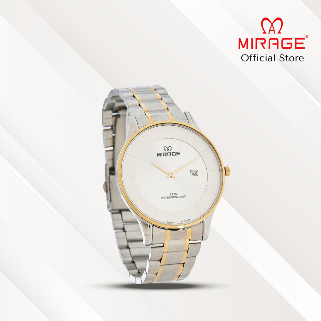 Mirage Jam Tangan Pria Analog 2 Jarum 8670 M Silver Gold Original Stainless