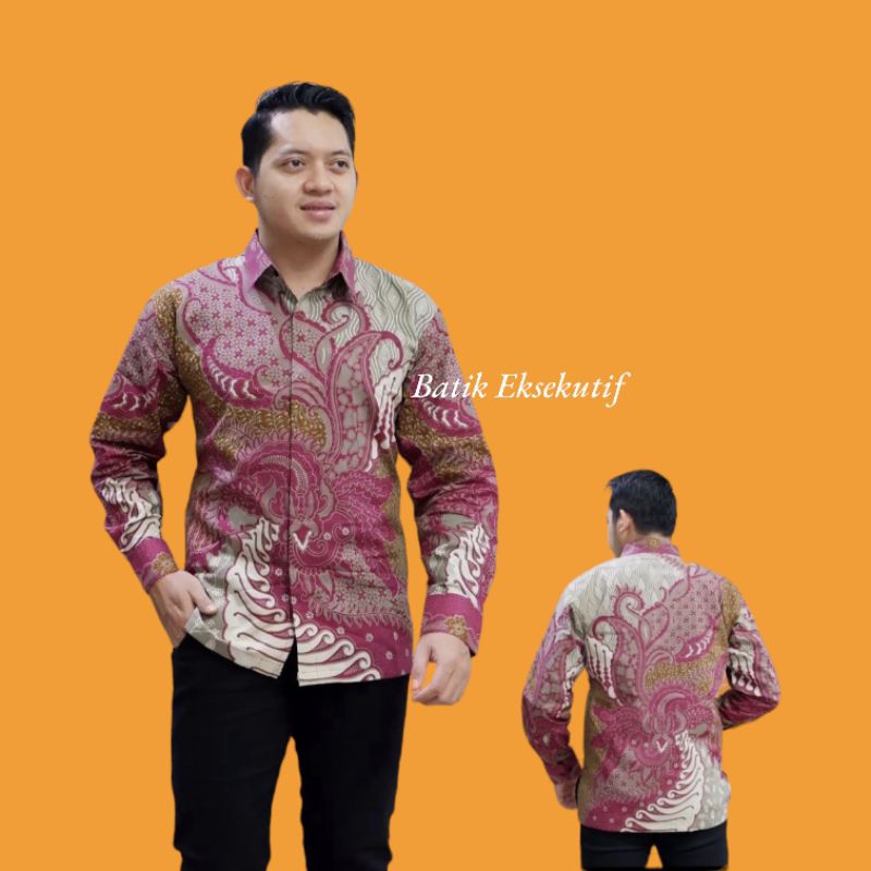 Kemeja Batik CENDRAWASI Biru Ungu pink abu Hijau Pria Lengan Panjang Premium Lapis Furing M L XL XXL