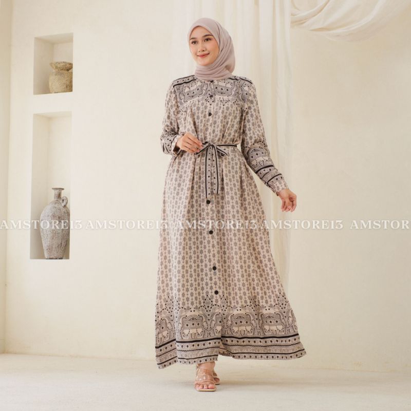 NADEERA DRESS GAMIS RAYON DIAMOND MOTIF ETNIK TERBARU 2024 SIMPEL DAN ELEGAN