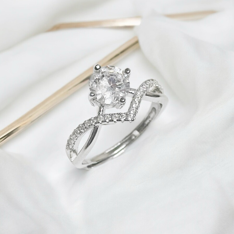 Clear Quartz Ring Adjustable Silver 925 S925