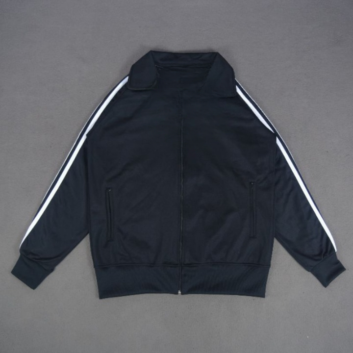 Jaket Tracktop Hitam Polos+logo Bordir Sporty Pria wanita