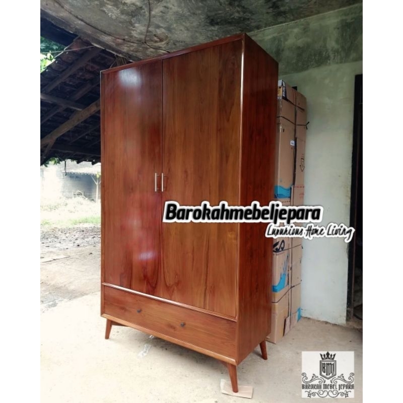 Lemari pakaian retro minimalis 2 pintu , lemari minimalis , lemari pakaian jati , lemari retro minim