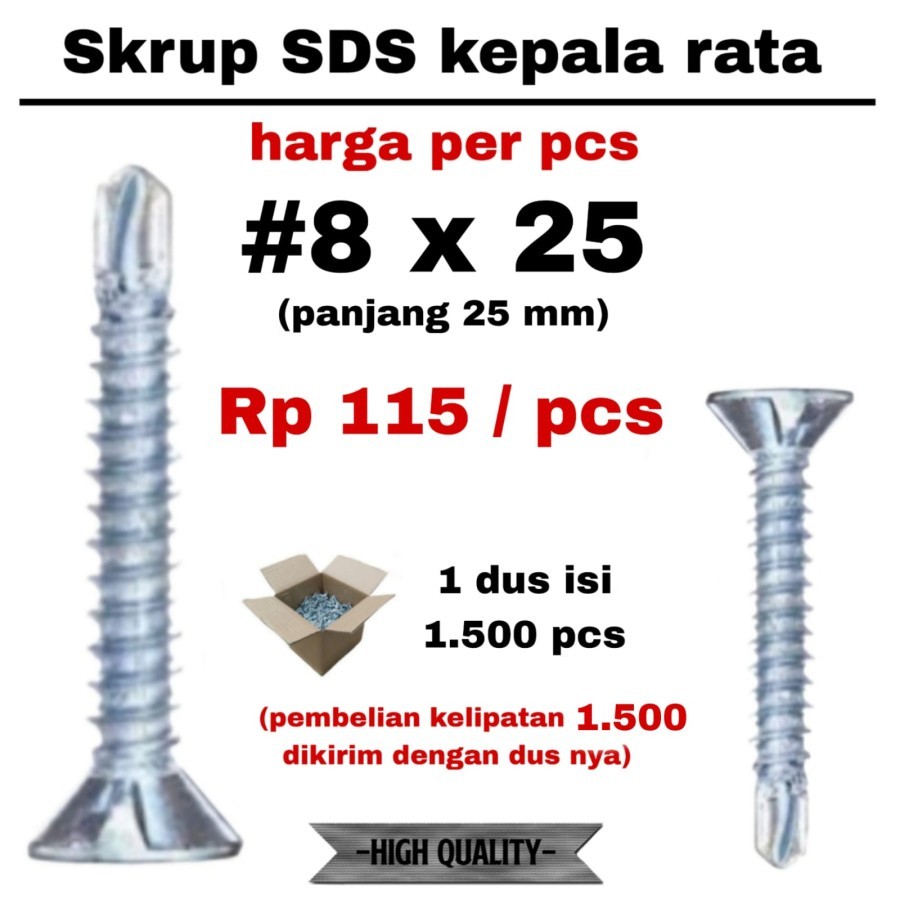 Skrup SDS 8 x 25 kepala rata / Skrup SDS murah - per pcs