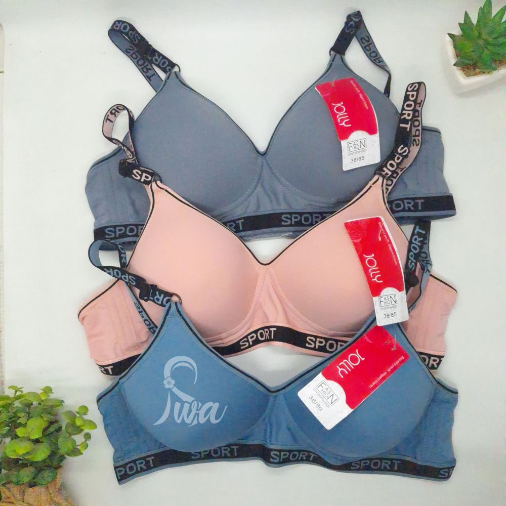 AISIRA - Jolly Bra Sport Bh Cup Sedang Busa TIpis Tanpa Kawat Kait Belakang Kancing 3 isi 1pcs