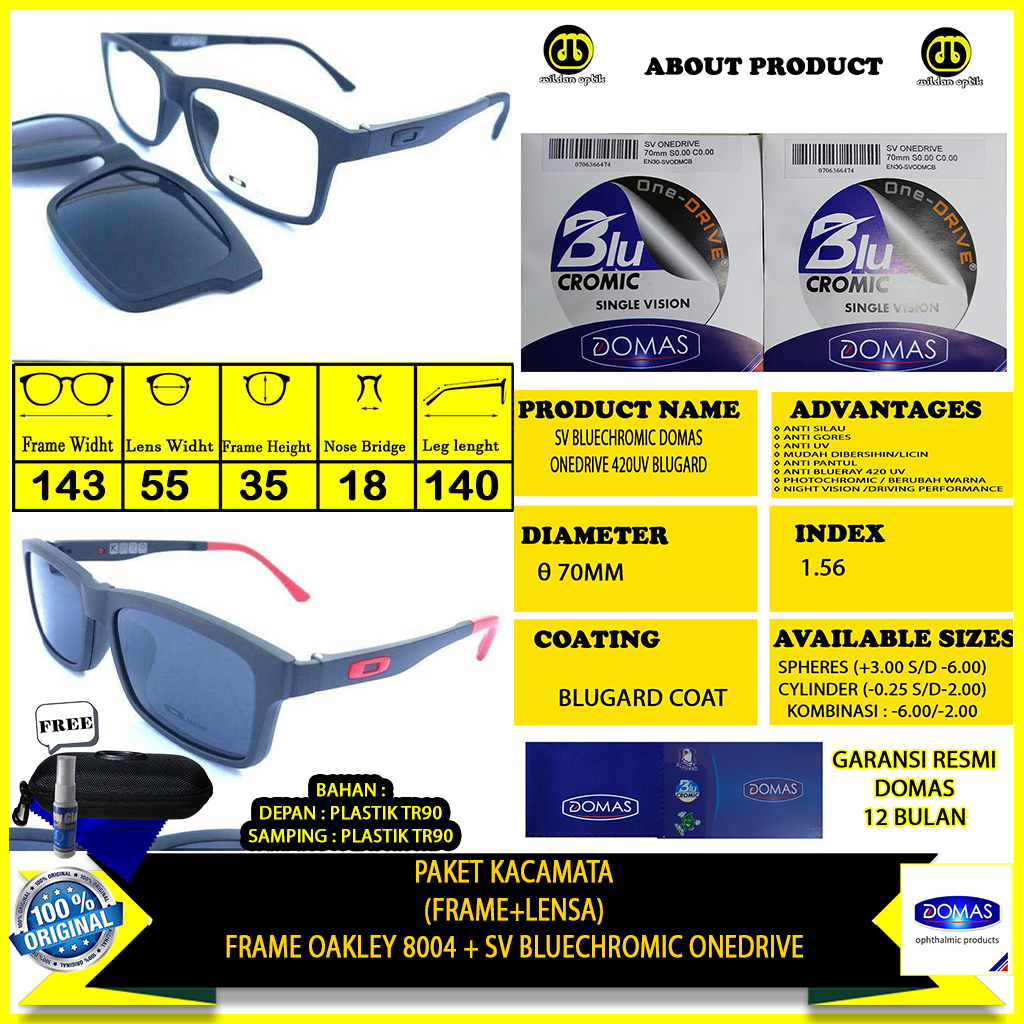 PAKET KACAMATA DOMAS CLIP ON SPORTY OX8004 BLUECHROMIC ONEDRIVE