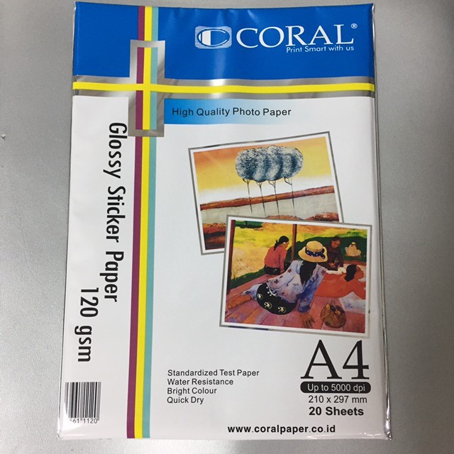 

Kertas Foto Stiker A4 Glossy Coral 120gram Coral Sticker Photo Paper