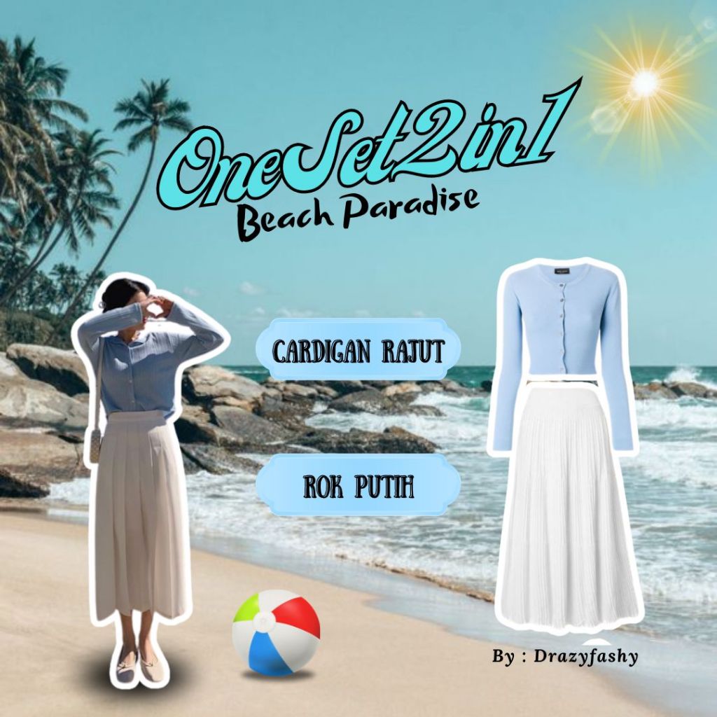 One Set 2 in 1 OOTD Korean Style by Drazyfashy | OOTD Hangout Korean Style | OOTD Liburan ke Pantai