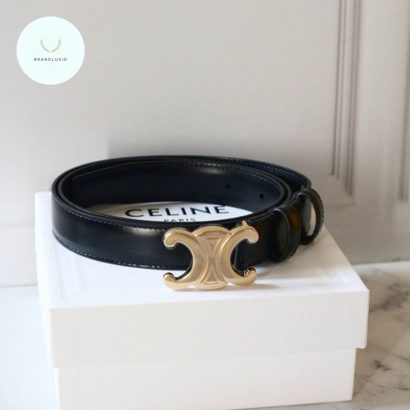 Celine medium triomphe belt 2.5cm / 25mm black ghw
