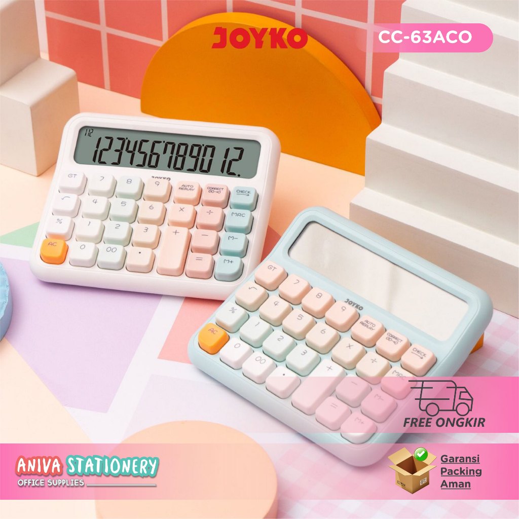

JOYKO KALKULATOR WARNA PASTEL CC-63ACO CC-63BCO KALKULATOR LUCU 12 DIGITS MECHANICAL BUTTON