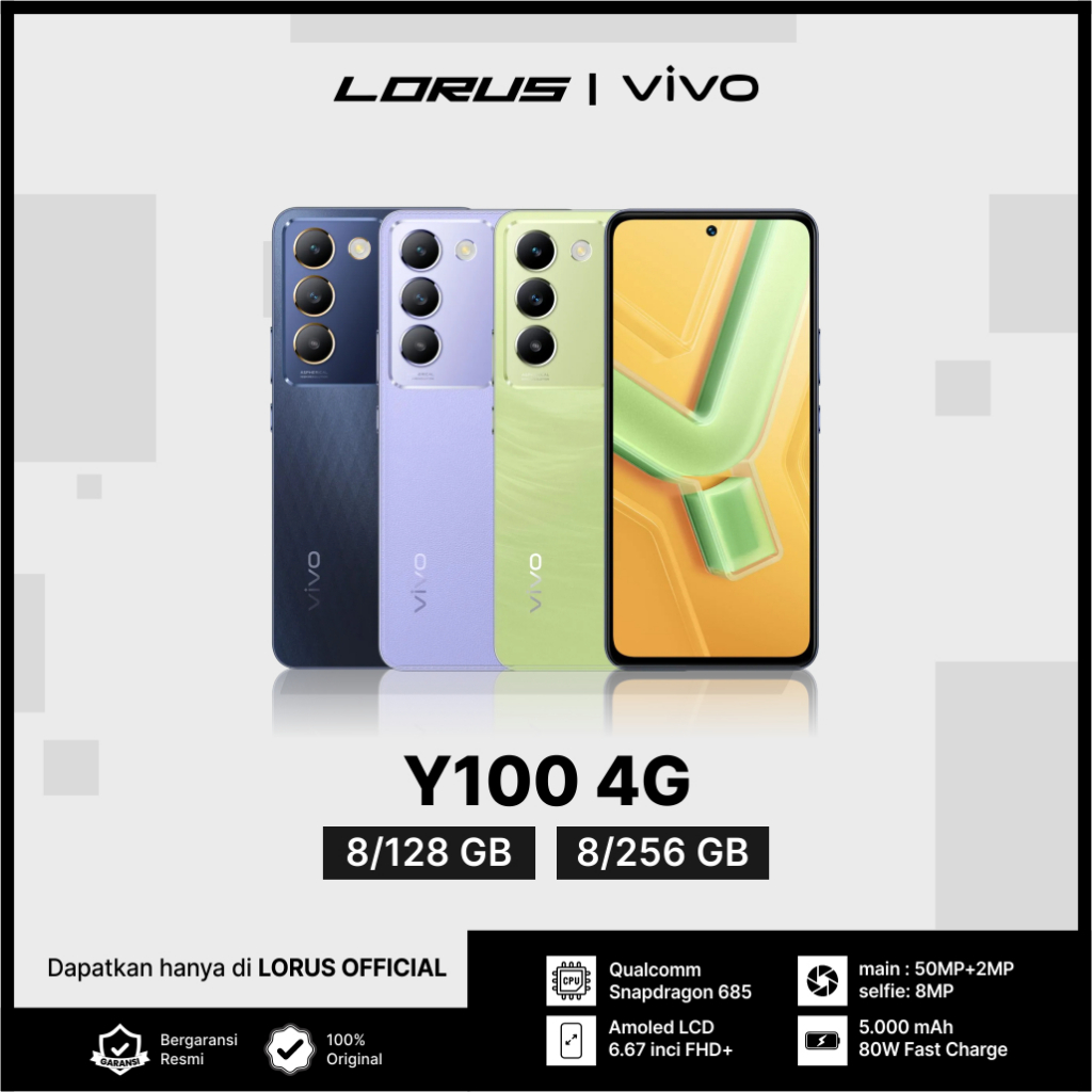 Vivo Y100 8/128GB 8/256GB RAM 8GB+8GB ROM 256GB NFC Garansi Resmi New Android Original Hp Vivo Terbaru 2024