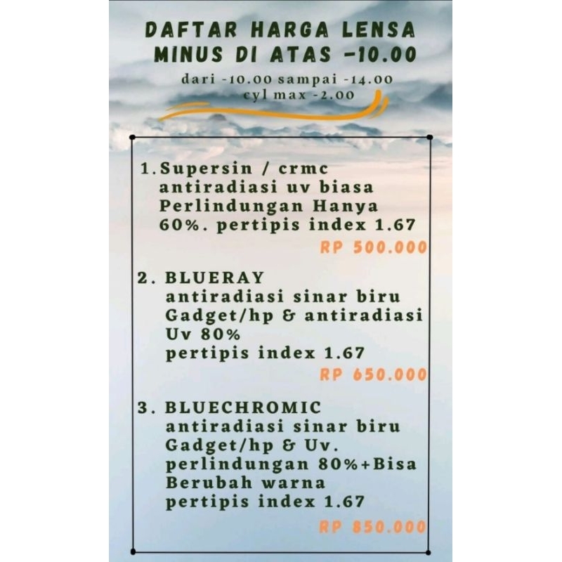 Lensa Pertipis Index 1.67 ( Minus 10.00 s/d -14.00)