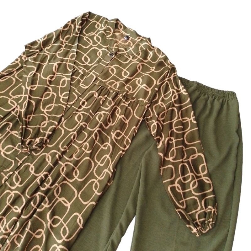 Setelan Celana Baju Gamis Busana Wanita Muslim Atasan Cewek Bahan Rayon Twil