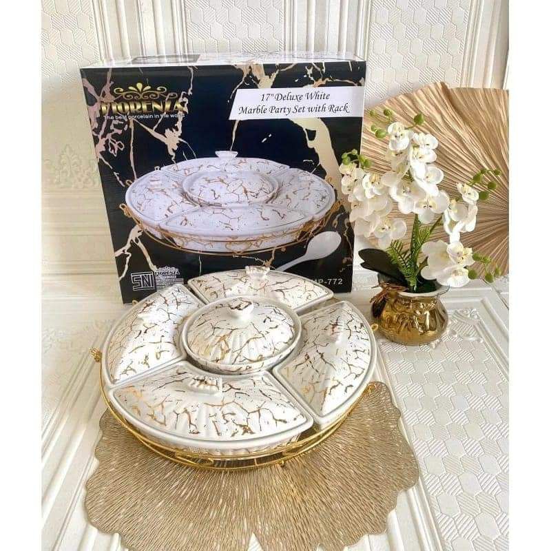 (Packing Kayu)Prasmanan Putar Keramik Fiorenza Set 17 inch(Ukuran Sedang)