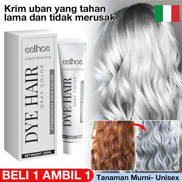 Permanen Pewarna Rambut Ash Grey Hair Color 100ml Herbal Cat Rambut Ash Brown Trendi Abu Abu Silver 