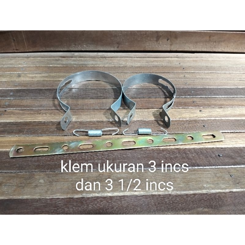 PAKET HEMAT KLEM KNALPOT UKURAN 3 INCS DAN 3 1/2 INCS, BREKET MISTAR PENGGARIS KNALPOT, DAN PER KNAL