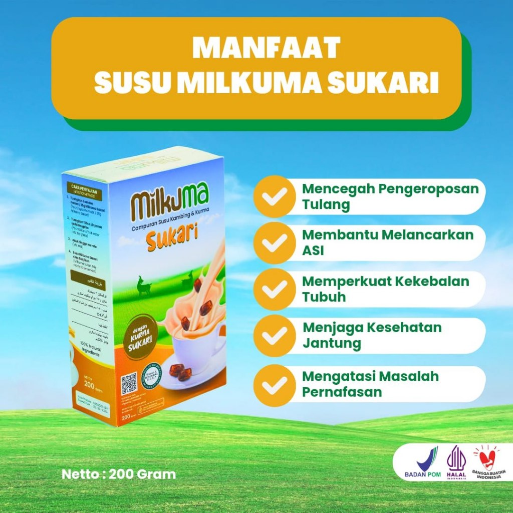 

Susu Kambing Etawa Bubuk Milkuma Sukari Susu Kambing Plus Kurma 200gr