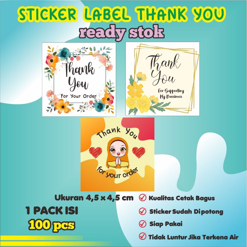 

(50 PCS) Sticker Thank You Kotak Bahan Vinyl Free Cutting Siap Pakai