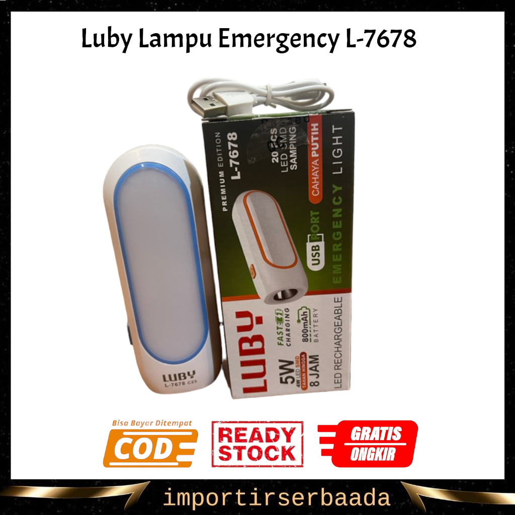 IMP -Senter Tangan Luby L 7678 + Lampu Emergency Samping Senter Emergency LED 2in1 tahan 8 jam5w
