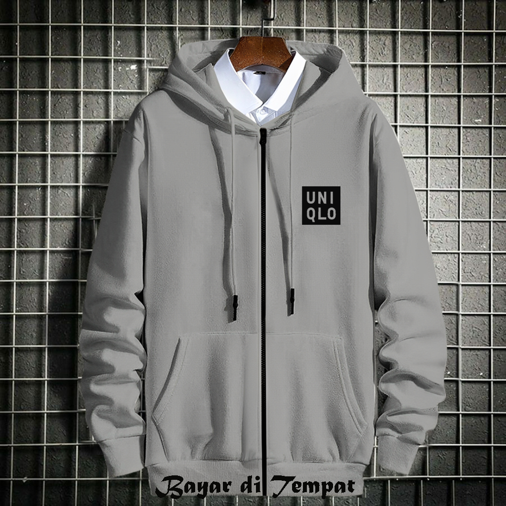 SWEATER HOODIE - Jaket Distro Zipper - UniQlo Text Hitam /Jaket Sweater Hoodie Resleting Pria Scream