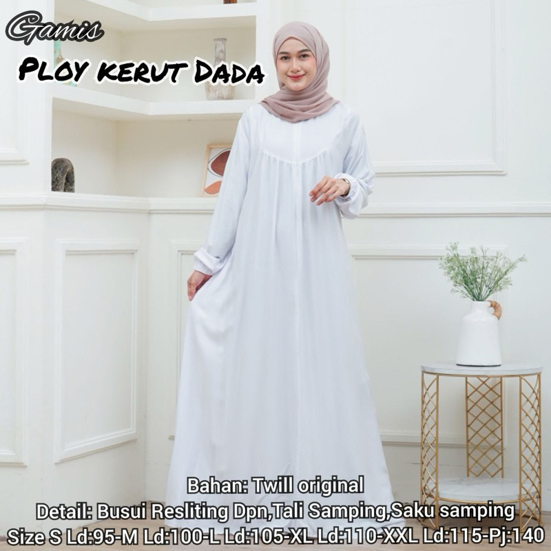 Gamis Twill Ori Putih Polos Premium Best Seller Jumbo Terlaris Terbaru Kekinian Modern Busui Resleti