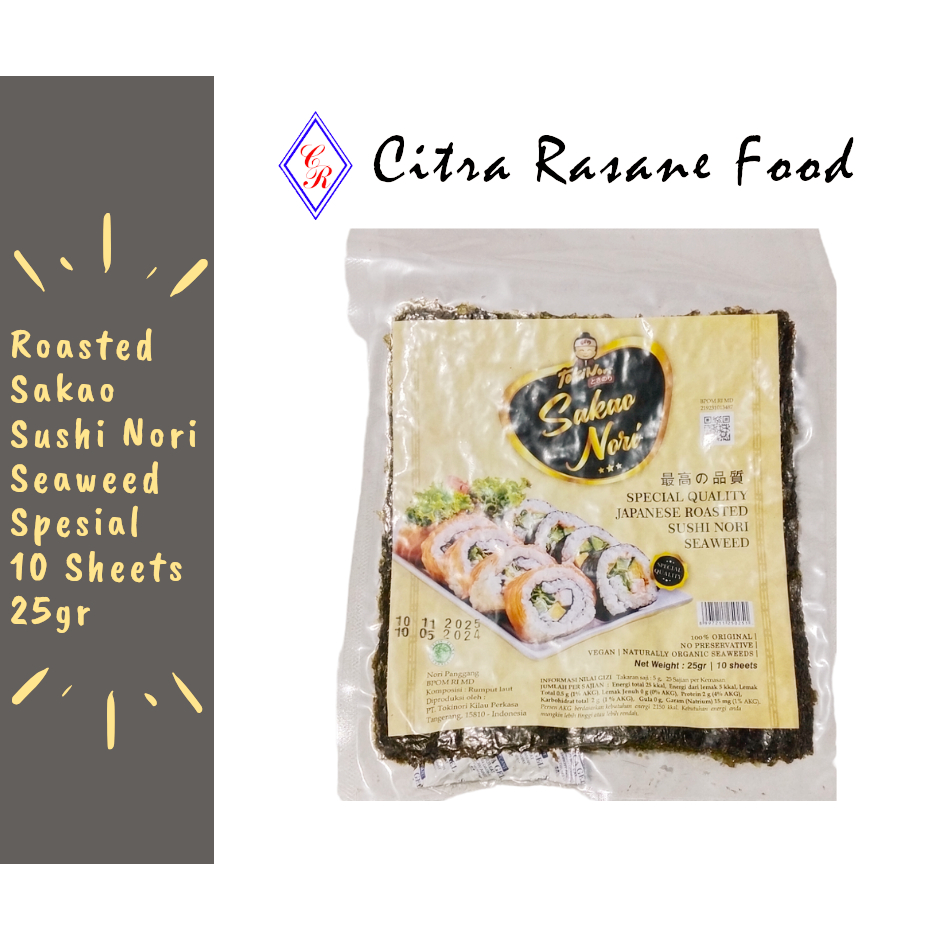 

Roasted Sakao Sushi Nori Seaweed Spesial 10 Sheet 25gr Rumput Laut Halal