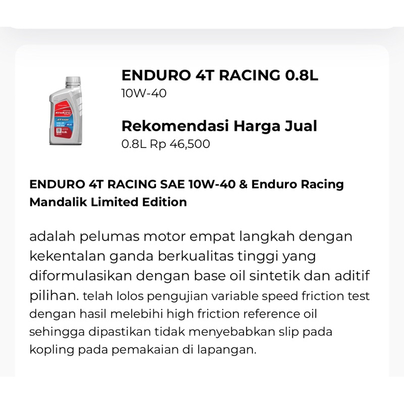 ENDURO 4T RACING 0.8L 10W-40