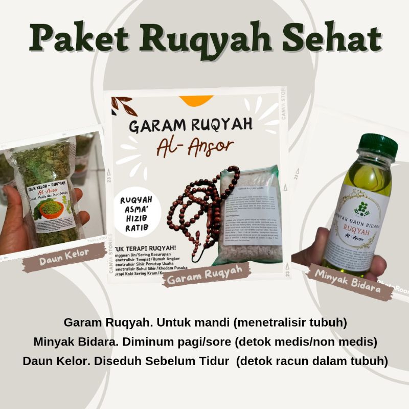 

Paket Sehat Ruqyah Al-Ansor Garam 500gr minyak bidara 100ml dan Teh Daun Kelor