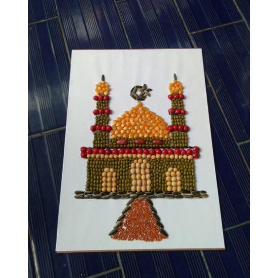 

ART R1V7 kolase biji bijian gambar masjid prakarya