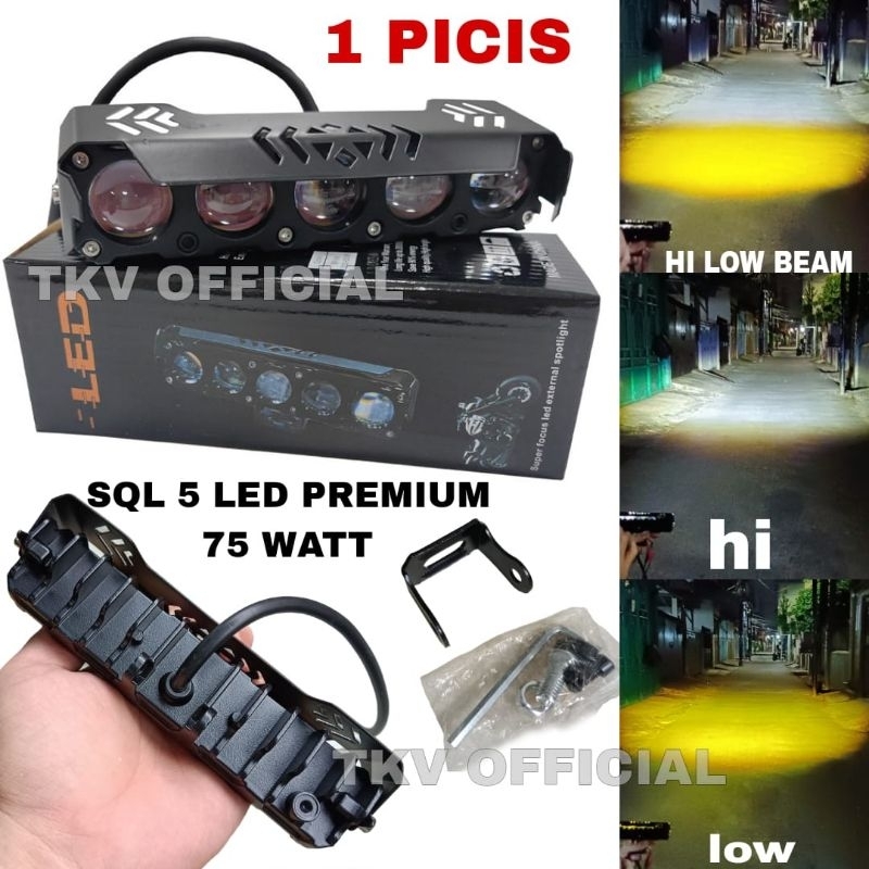 LAMPU SOROT LED LASER SQL 5 MATA SUPER TERANG MOTOR DAN MOBIL 12-24 VOLT DC 75 WATT / LAMPU TEMABK S