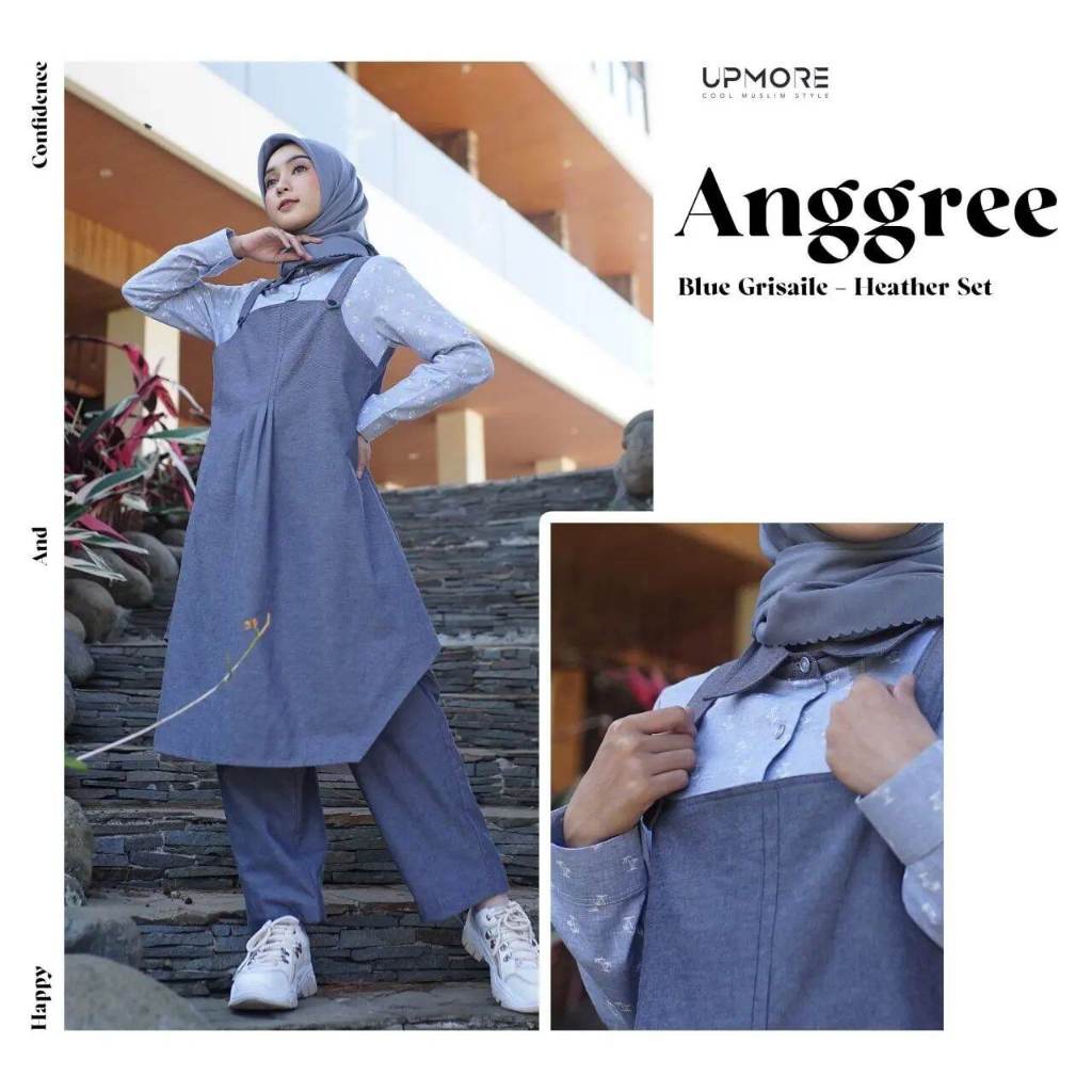 UPMORE ANGGREE Grey Gull - Blue Grisaille ll Terbaru One set Kemeja kulot - bahan katun denim ll Ter
