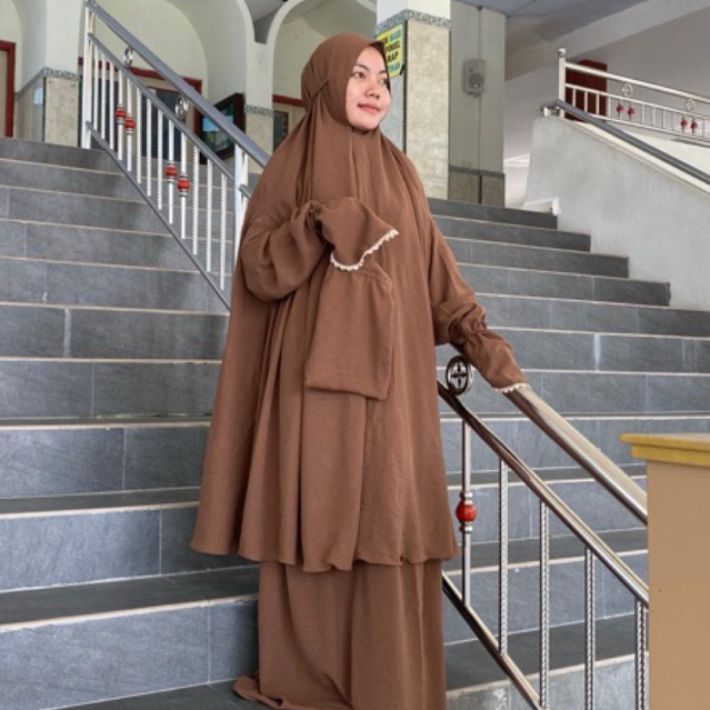 Mukena Tunik  kekinian Jumbo Premium  Crinckle Airflow/Mukena  malay Setelan Tunik Jumbo