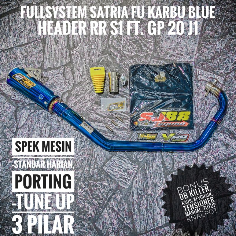 Knalpot Fullsystem SJ-88 Blue Violet Satria FU 150 Karbu Carbu Fullset SJ88 Biru