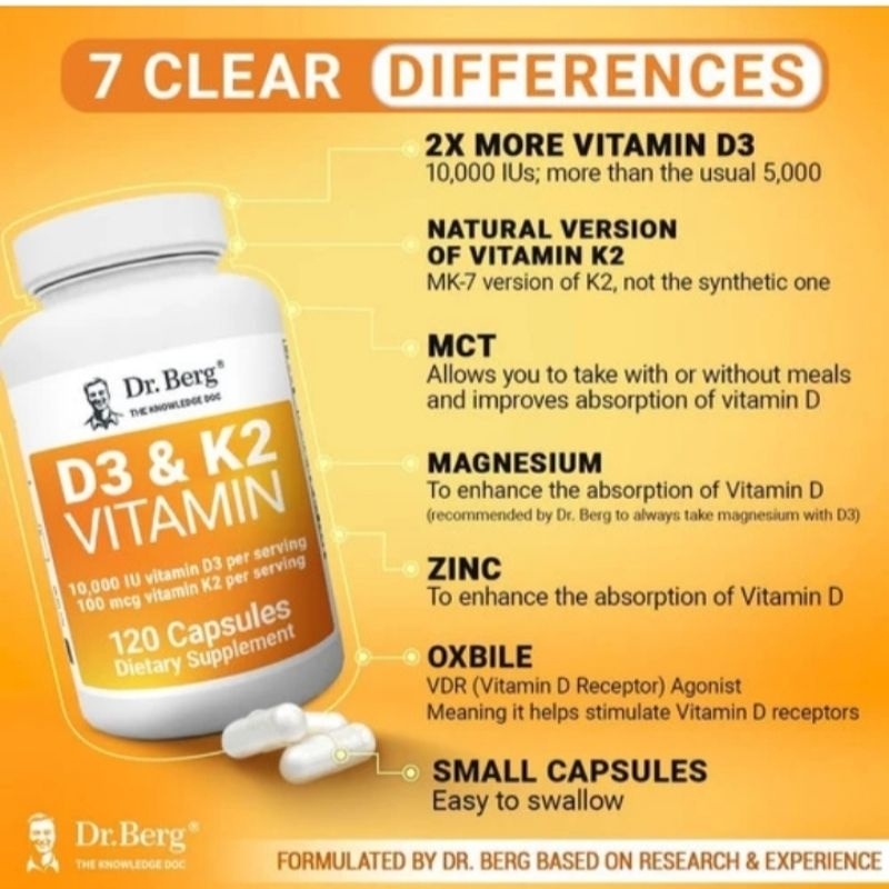 D3 & K2 VITAMIN Dr Berg 120 Capsules