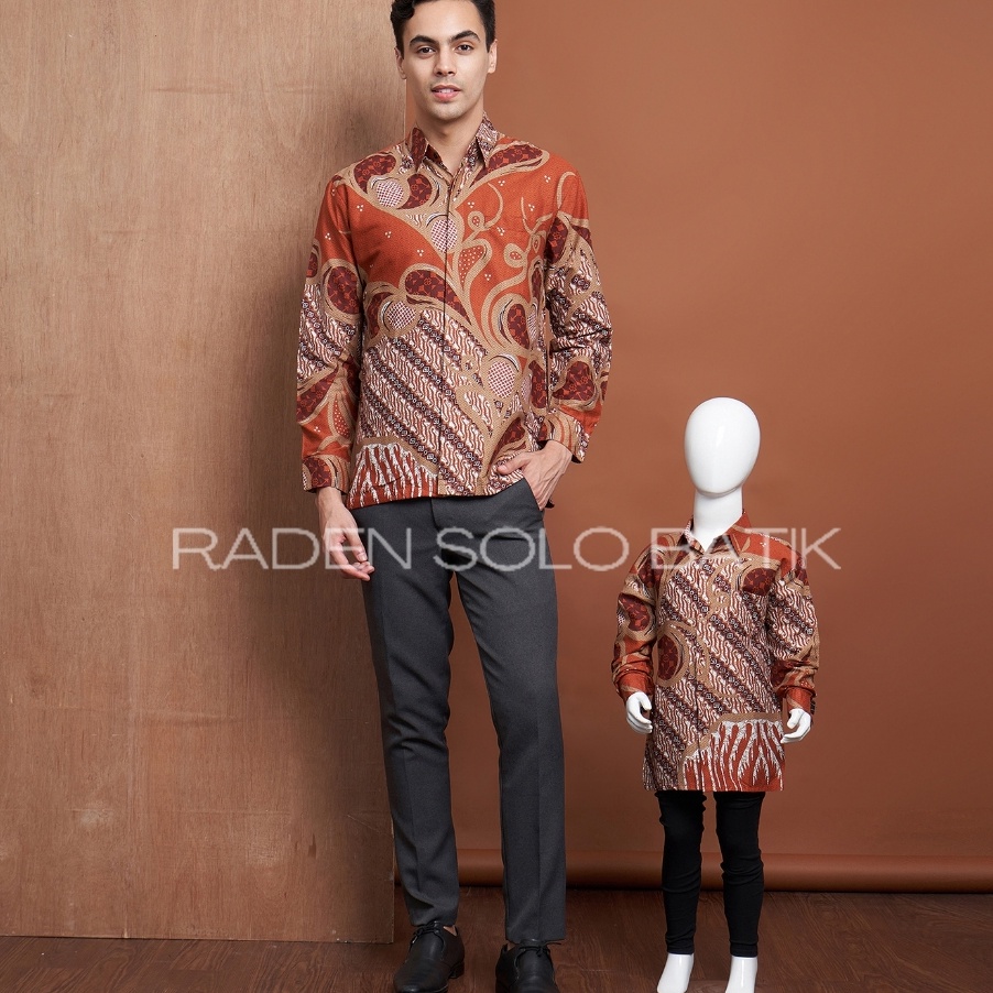 Terlaris Kemeja Batik Pria Couple Ayah Anak Warna Teracota Batik Couple Teracota Batik Warna Teracot